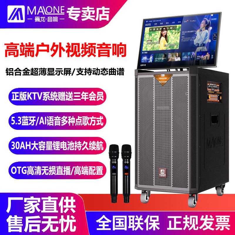 曼龙大功率家庭带显示屏K歌移动点歌KTV一体机大功率户外唱歌音箱