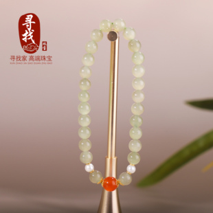 寻找家 和田玉冰种晴水6mm搭配黄金冰红适合日常通勤搭配的小手串