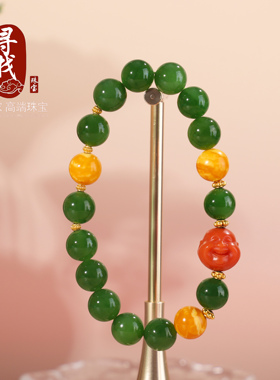 碧玉菠菜绿圆珠手串原创设计款