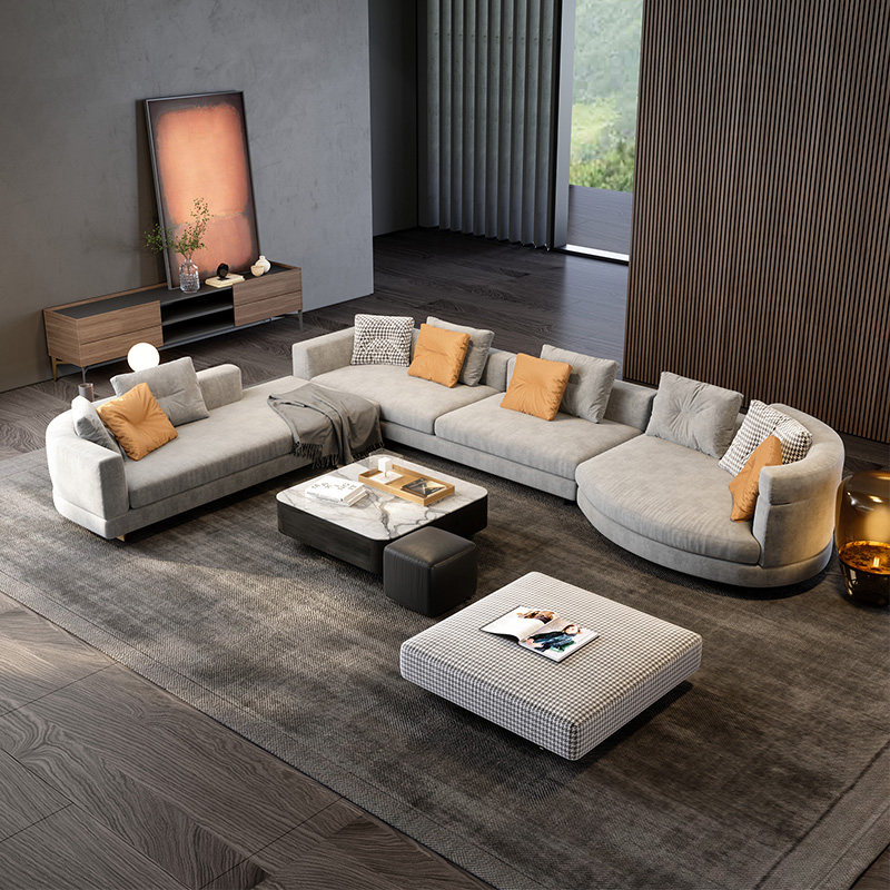 北欧布艺沙发组合现代简约客厅科技布沙发大小户型别墅圆弧形沙发