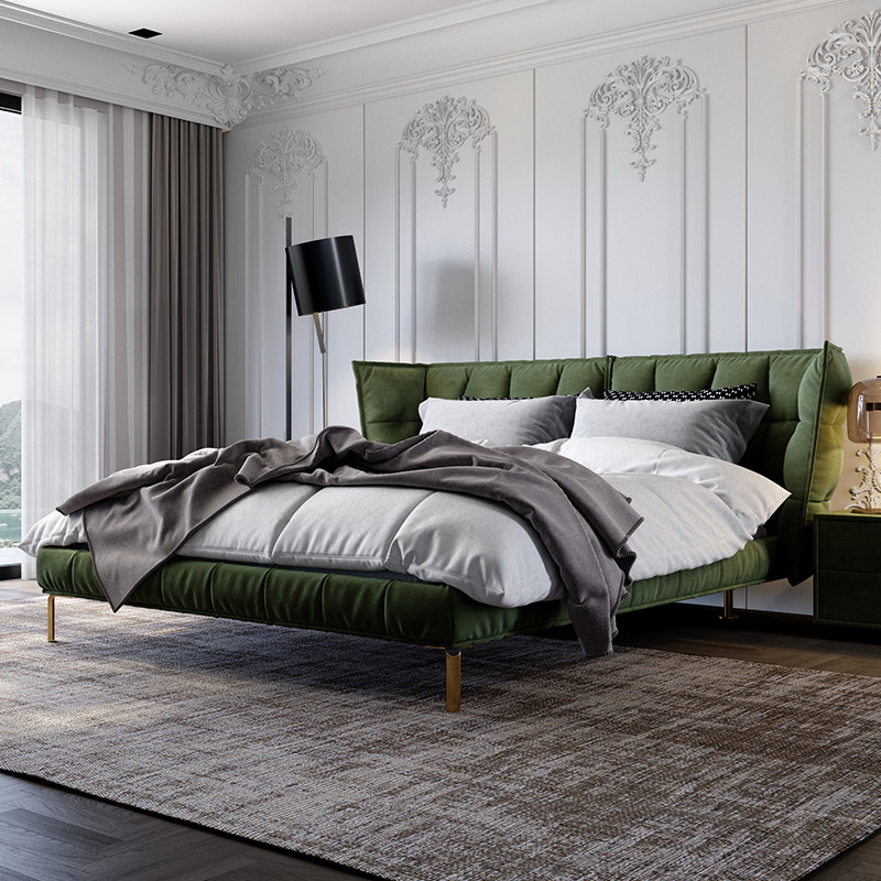 北欧轻奢布艺床现代简约小户型主卧软包双人婚床意式极简科技布床