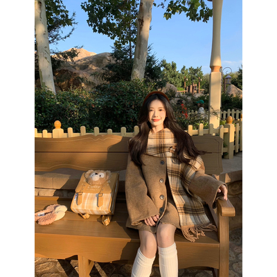 一颗甜桃yikett《焦糖拿铁》双面呢70%羊毛/两面穿毛呢外套大衣冬