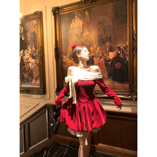 【特价6折】《红丝绒蛋糕》年会生日长袖连衣裙女秋冬打底裙