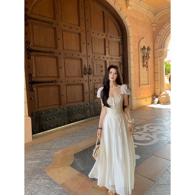 一颗甜桃yikett《桃乐丝伊甸》夏季泡泡袖连衣裙女夏收腰连身裙