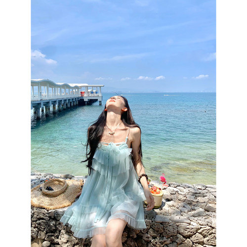 【现货】一颗甜桃yikett《海盐夏日》吊带连衣裙女度假风仙女短裙