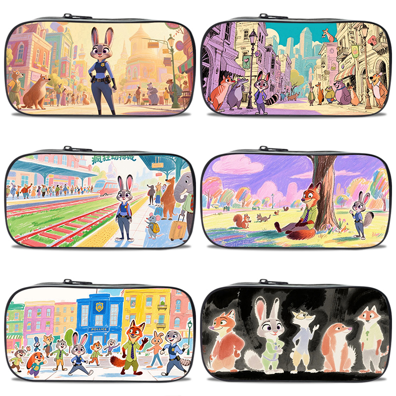 疯狂动物城文具袋简约创意水彩画笔袋ins小众高颜值朱迪尼克狐CP嗑儿童卡通动漫铅笔袋中小学生治愈系文具盒