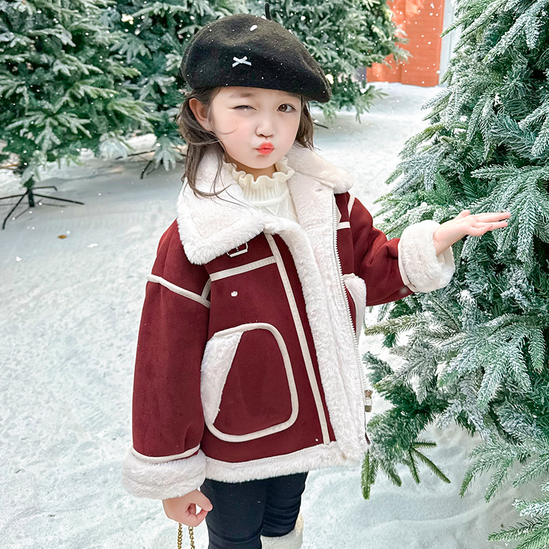 女童冬季皮毛一体外套加绒上衣