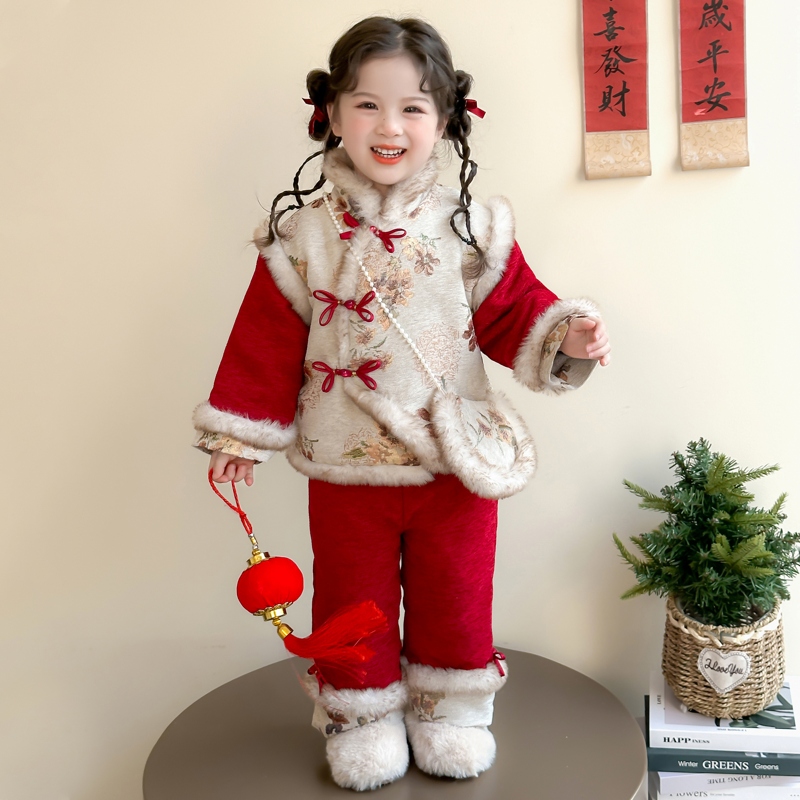 儿童女宝宝加厚唐装新年衣服冬装
