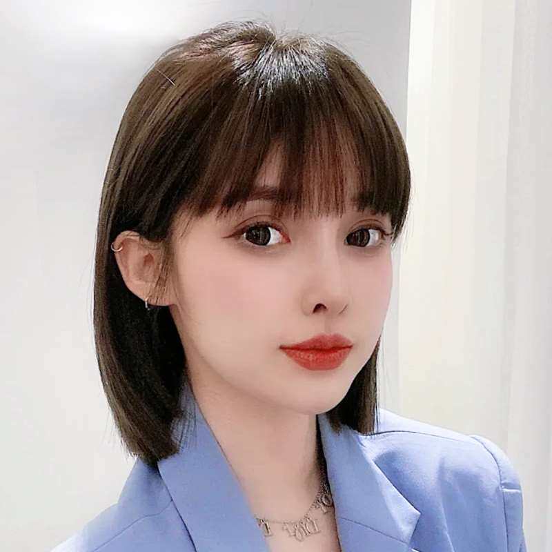 高档假发短发女真发全真人发适合圆脸发型蓬松波波头造型假发全头