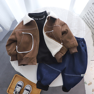 女童男童宝宝加绒外套秋冬装中小童上衣服冬季儿童装洋气棉衣褂子