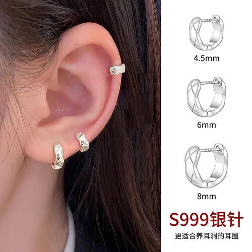 Lnieer999纯银针素圈耳环女