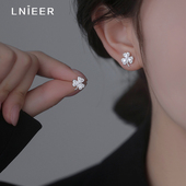999纯银幸运三叶草耳钉女小众设计闪钻耳环养耳洞洗睡免摘银耳饰