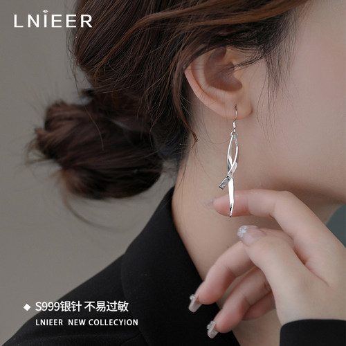 LNIEERS999纯银针女简约百搭耳环