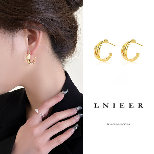 LNIEER925银针金属风女百搭耳环
