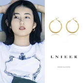 张子枫妹妹同款 耳环女耳圈向往 生活金色圆圈小众设计纯银针耳饰