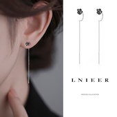 999纯银黑色山茶花耳线女冷淡风长款 春夏耳饰 气质耳环2025年新款