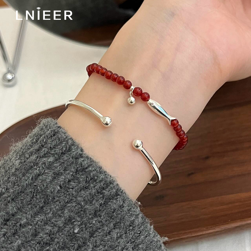 LNIEER女925纯银红玛瑙手链