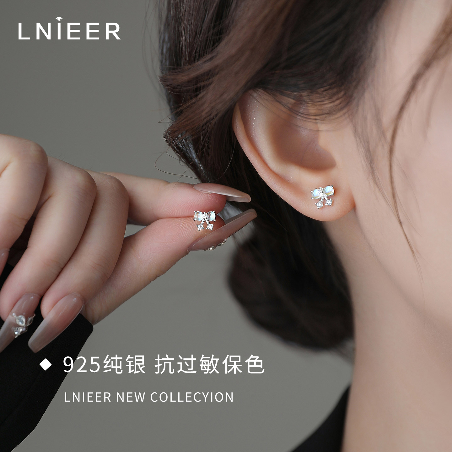 925纯银蝴蝶结耳钉养耳洞耳环