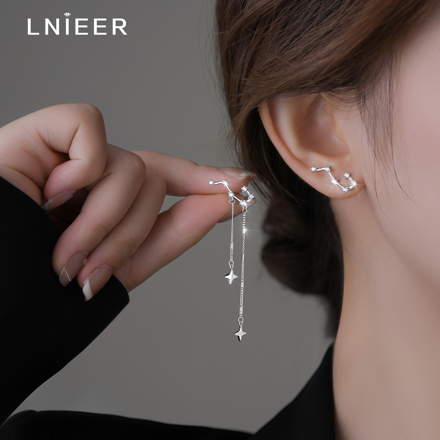 S925纯银北斗七星耳钉女