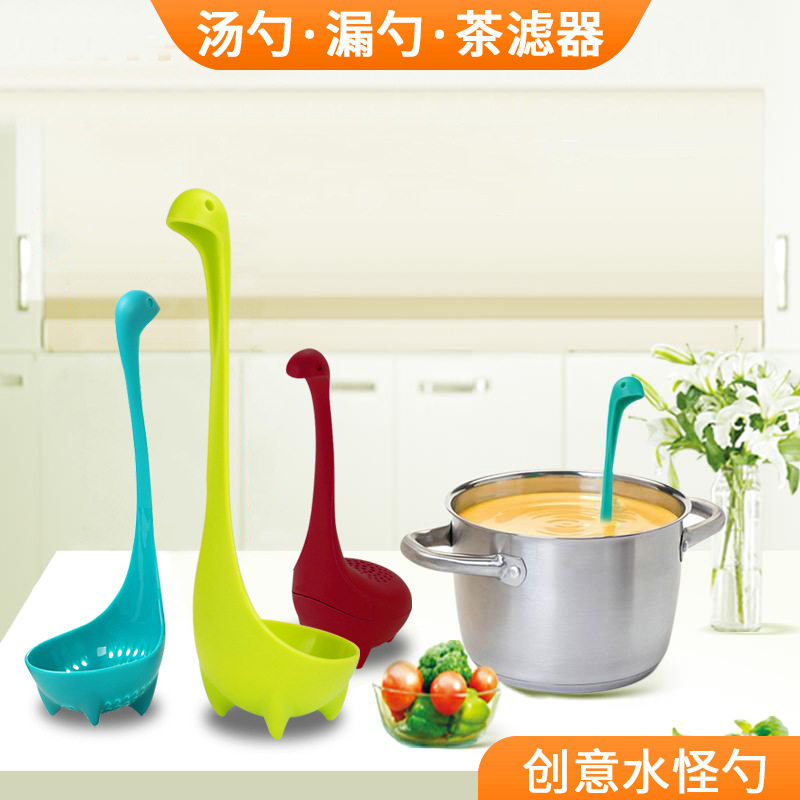 可爱水怪勺子漏勺创意恐龙茶叶过滤器茶滤漏勺长柄厨房立式汤勺,厨房/烹饪用具,微波炉手套,淘宝优惠券,粉丝福利购,淘宝优惠卷