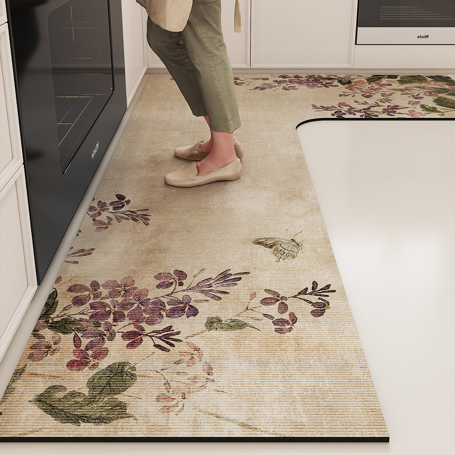 新中式厨房地垫L形拐角免打理家用耐磨脚垫吸水吸油专用地毯新款