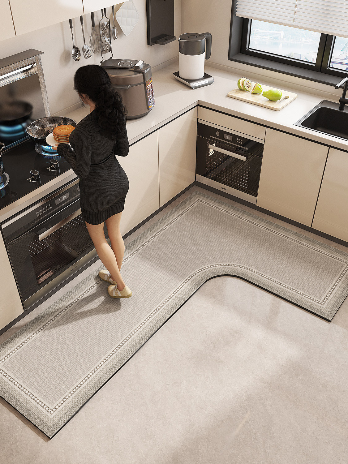 简约厨房地垫L型耐脏防滑硅藻泥吸水垫现代轻奢家用l形厨房地毯垫