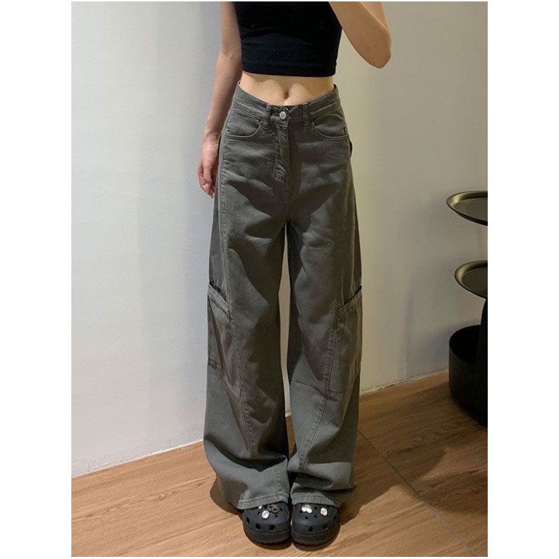 灰色美式工装裤小个子阔