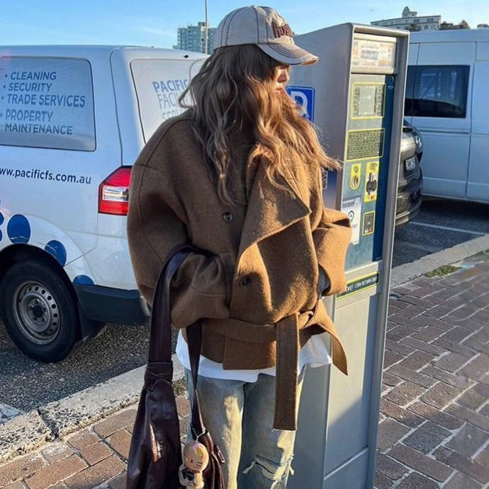 立领短款毛呢外套女2026