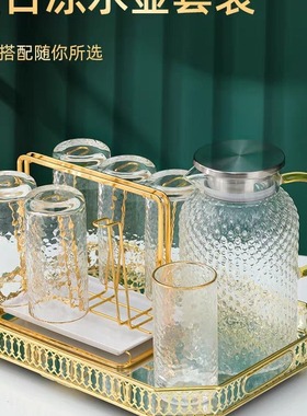 欧式轻奢玻璃金属托盘卧室客厅茶几玄关收纳盘水杯茶盘摆件装饰品