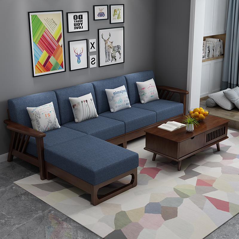 北欧全实木沙发组合简约现代客厅小户型木质布艺结合日式贵妃沙发