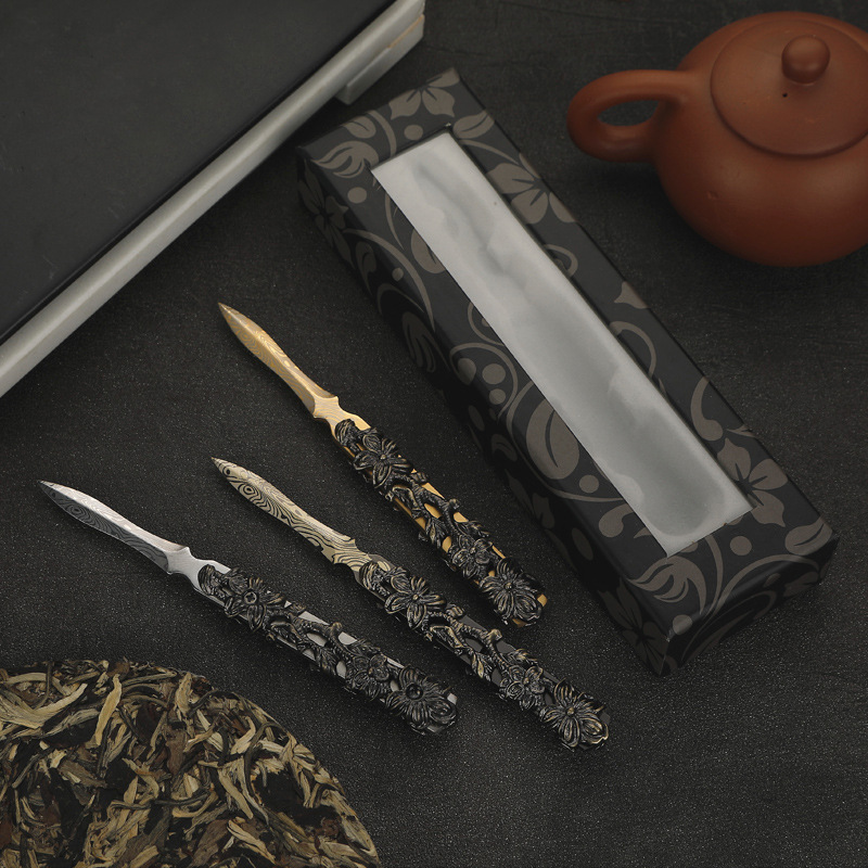 茶匙茶道配件钢合金茶勺雕花茶铲不锈钢茶则茶叶勺子功夫茶具配件