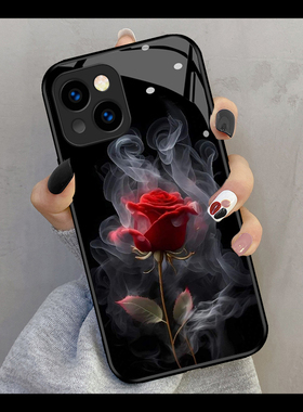 烟熏红玫瑰适用iphone15promax手机壳新款苹果14plus保护套13mini网红ins风11硅胶12防摔xr玻璃x气质7女8潮牌