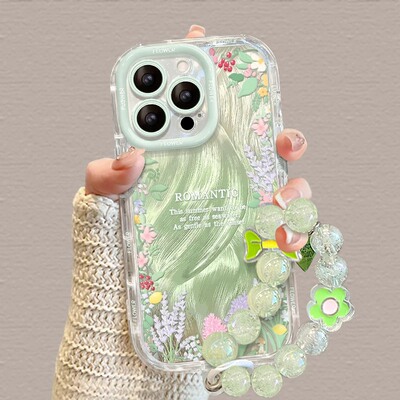 ins风碎花花朵适用opporeno15手机壳reno14绿色reon13小清新12带11珍珠10/9挂链8pro+泡芙7se羽纱6女5k十oppo