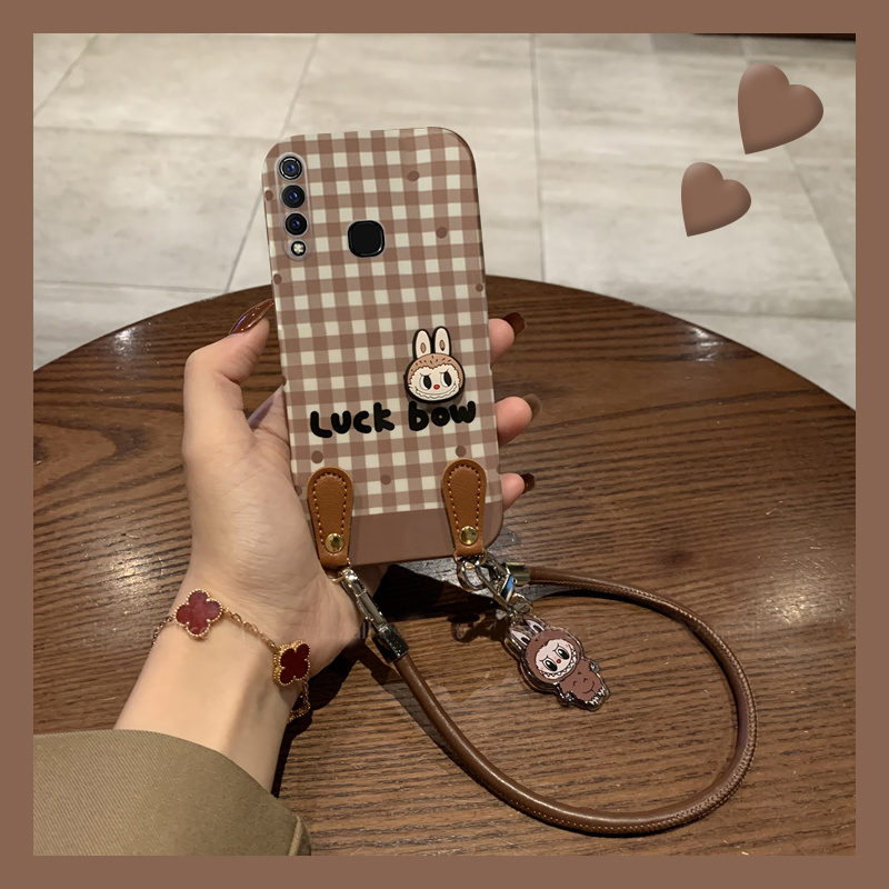 适用vivou3手机壳y5s卡通y9s棕色y3拉布布u3x格纹z5带挂件y7s手绳z6格子z5x新款z3i硅胶nex3s软壳vivo创意女