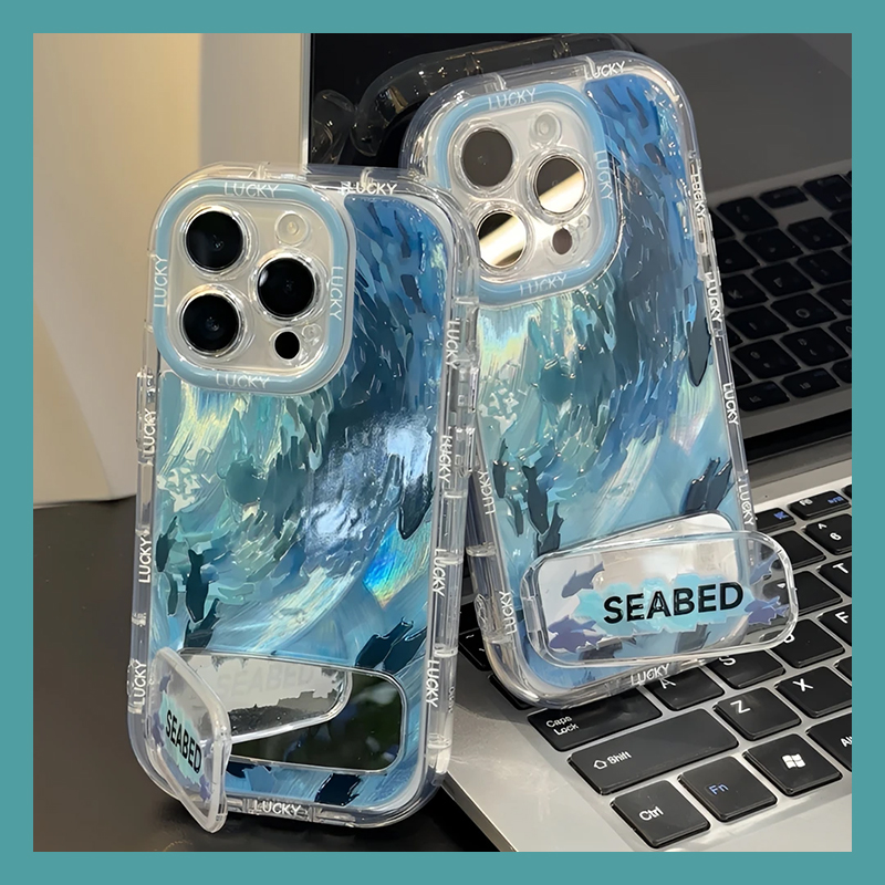 手机壳硅胶羽纱ins风深海小鱼带镜子支架