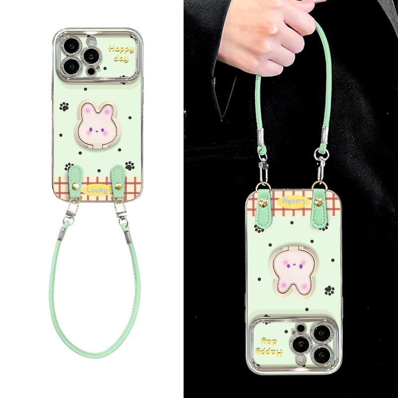 手机壳硅胶卡通趣味立体兔子支架带手提绳