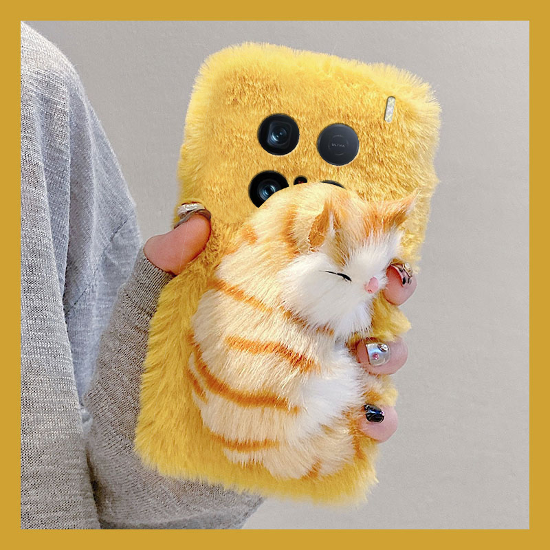 手机壳秋冬毛绒可爱卡通线条睡觉猫咪