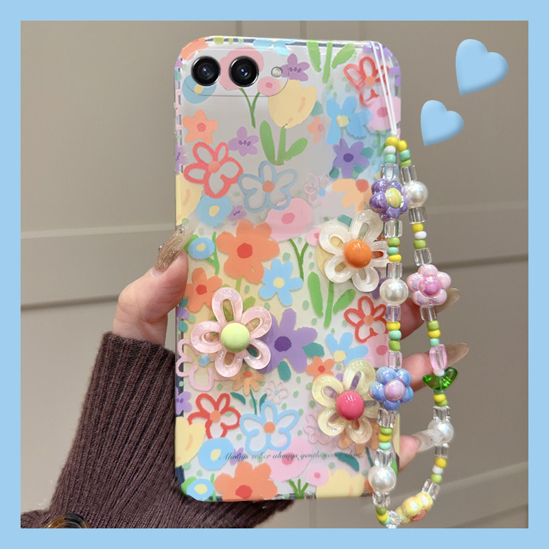 适用三星w25flip手机壳w24立体w23彩色w22花朵w21带手链zfold6手绳zflip5小清新4夏天3折叠屏小花趣味硬壳女