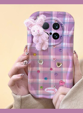 秋冬毛绒兔子适用vivox200ultra手机壳x100pro+紫色x100spro格纹x90s立体x80爱心x70钻石x60卡通x27十x23硅胶