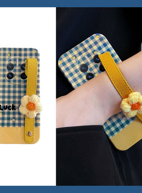 ins风适用华为荣耀magic7手机壳magic6至臻版5pro蓝色play9c格纹4立体9t针织8t花朵7t腕带3手绳6t新款4t硅胶p