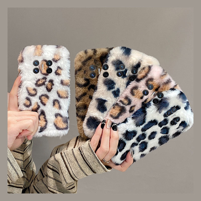 手机壳秋冬毛绒韩系拼色豹纹毛茸茸