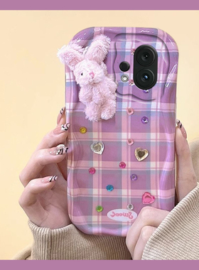 秋冬毛绒兔子适用vivos30promini手机壳s20pro紫色s19格纹s15立体s16爱心s12钻石s18e卡通s17t钻石vivo卡通女