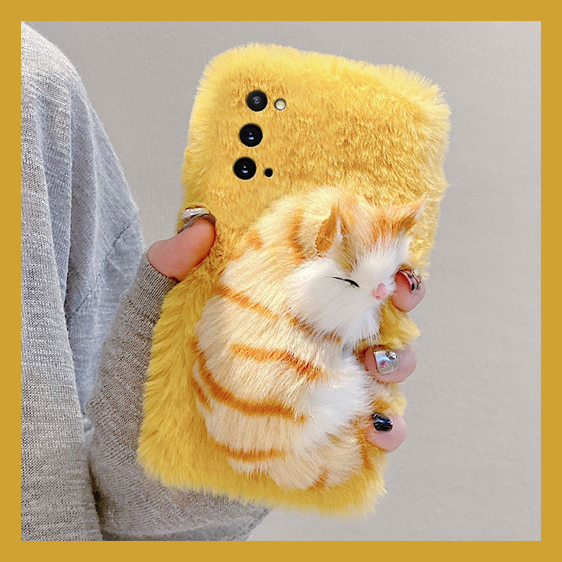 手机壳秋冬毛绒可爱卡通线条睡觉猫咪