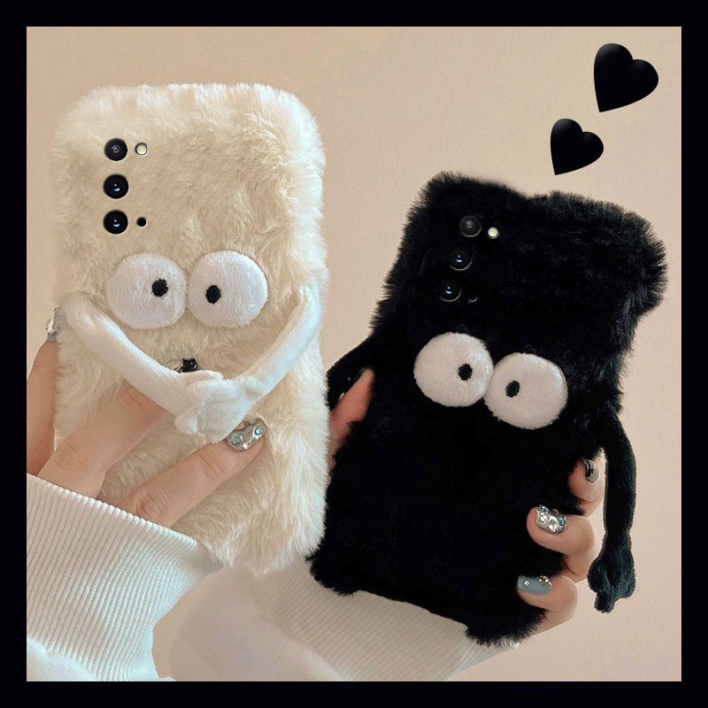手机壳秋冬毛绒立体可爱卡通磁吸牵手煤球