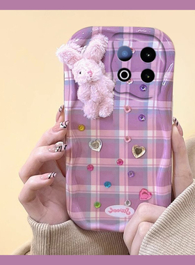 秋冬毛绒兔子适用vivoiqoo13手机壳iqooz10紫色z9turbo+格纹12立体11s爱心z8x钻石z7卡通u3x硅胶z5十vivo软壳