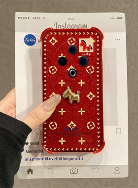 2026卡通小马适用vivoiqooneo11手机壳iqoo15新年y500pro红色y300por+立体y300i闪粉十vivo四角iq00neo防摔女