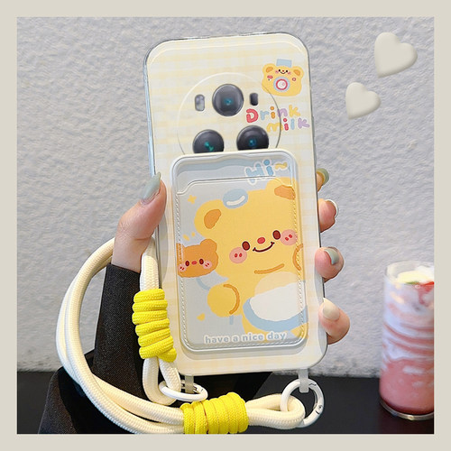 手机壳硅胶卡通黄油小熊卡包插卡带手链挂链