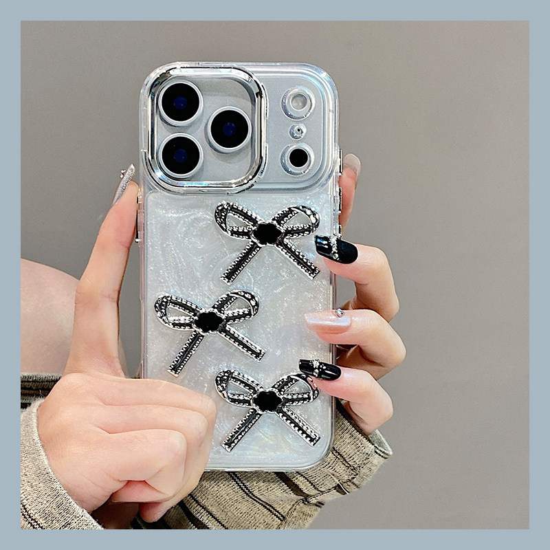 手机壳滴胶白沙韩系立体水钻蝴蝶结