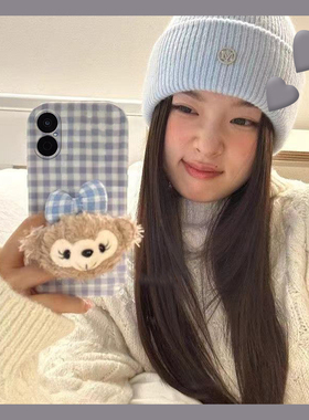 立体毛绒蝴蝶结达菲熊适用华为畅享70x手机壳80蓝色60pro畅玩20格子50plus秋冬10e绒布9s卡通8麦芒40硅胶70z