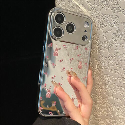 手机壳电镀镜面卡通碎花兔子手链